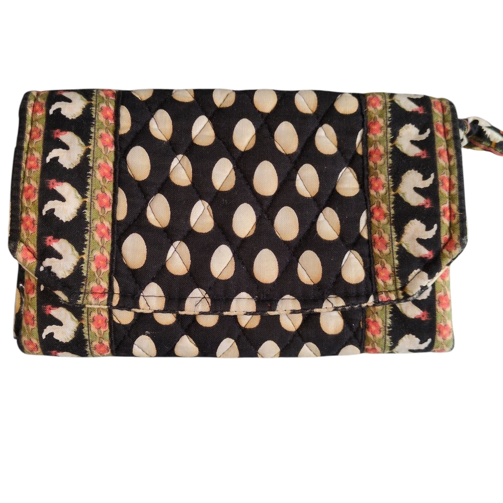 Vera Bradley Black Quilted Clutch with Egg and Chicken Design